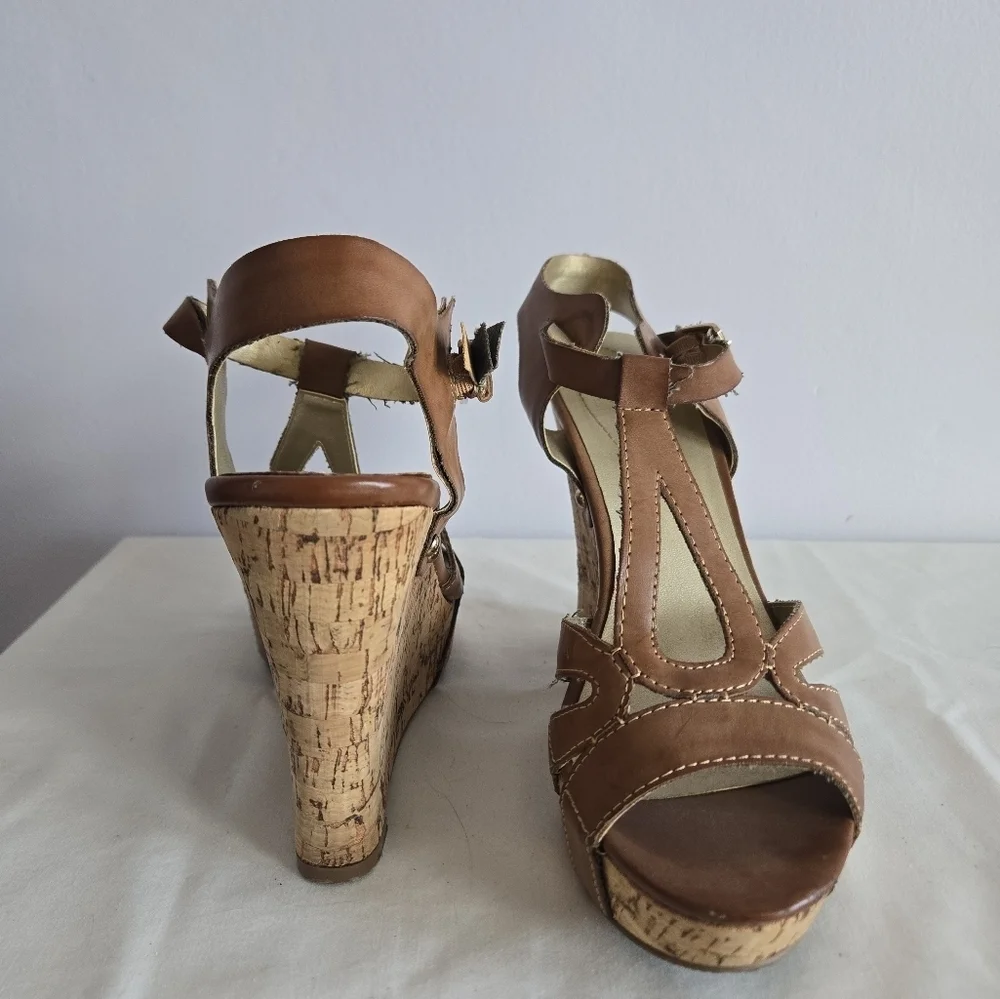 GUESS Brown Strappy Women's Wedges
